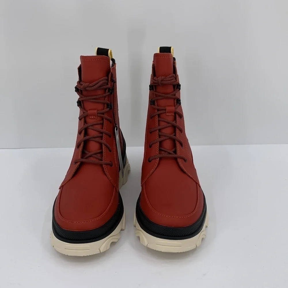 Sorel Brex lace-up boots warp red leather waterproof chunky platform shoe new 9 - Picture 4 of 6